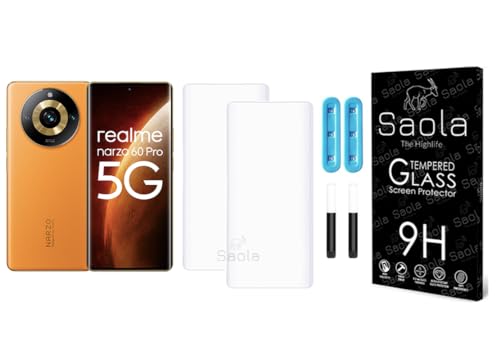 Image of Saola Curved UV Tempered Glass For Realme Narzo 60 Pro 5G. Comes With UV Light & Glue For Finest Pasting. Edge To Edge Protection With Case Friendly Fit. (Pack Of 2)