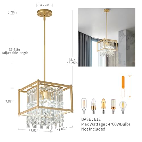 Image of LMQNINE Modern Foyer Chandelier, Black Crystal Chandelier Entryway Light Fixture, Square Adjustable Height Chandeliers for Kitchen Island, L11.81'' x H7.87''