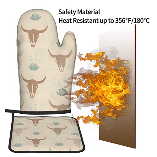 Western Buffalo Skulls Oven Mitts And Pot Holders,Cooking Gloves, Kitchen Counter Safe Trivet Mats,Heat Resistance #TOP4