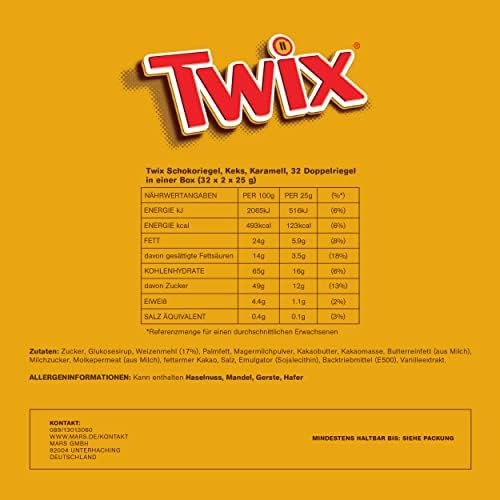 Mars Twix Twin Chocolate Standard Bar - 50 g x Pack of 32