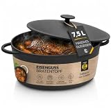 Krüger Gusseisen Gansbräter Rustica oval 34 cm | 7,5 L emailliert schwarz