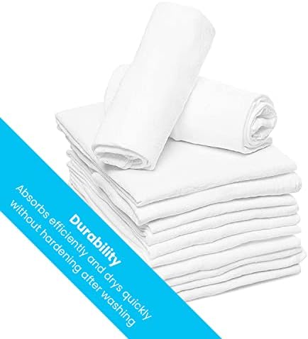 Zeppoli Flour Sack Tea Towels - 12 Pack- 79 x 79 CM Kitchen Towels - Absorbent White Dish Towels - 100% Ring Spun Cotton Bar Towels