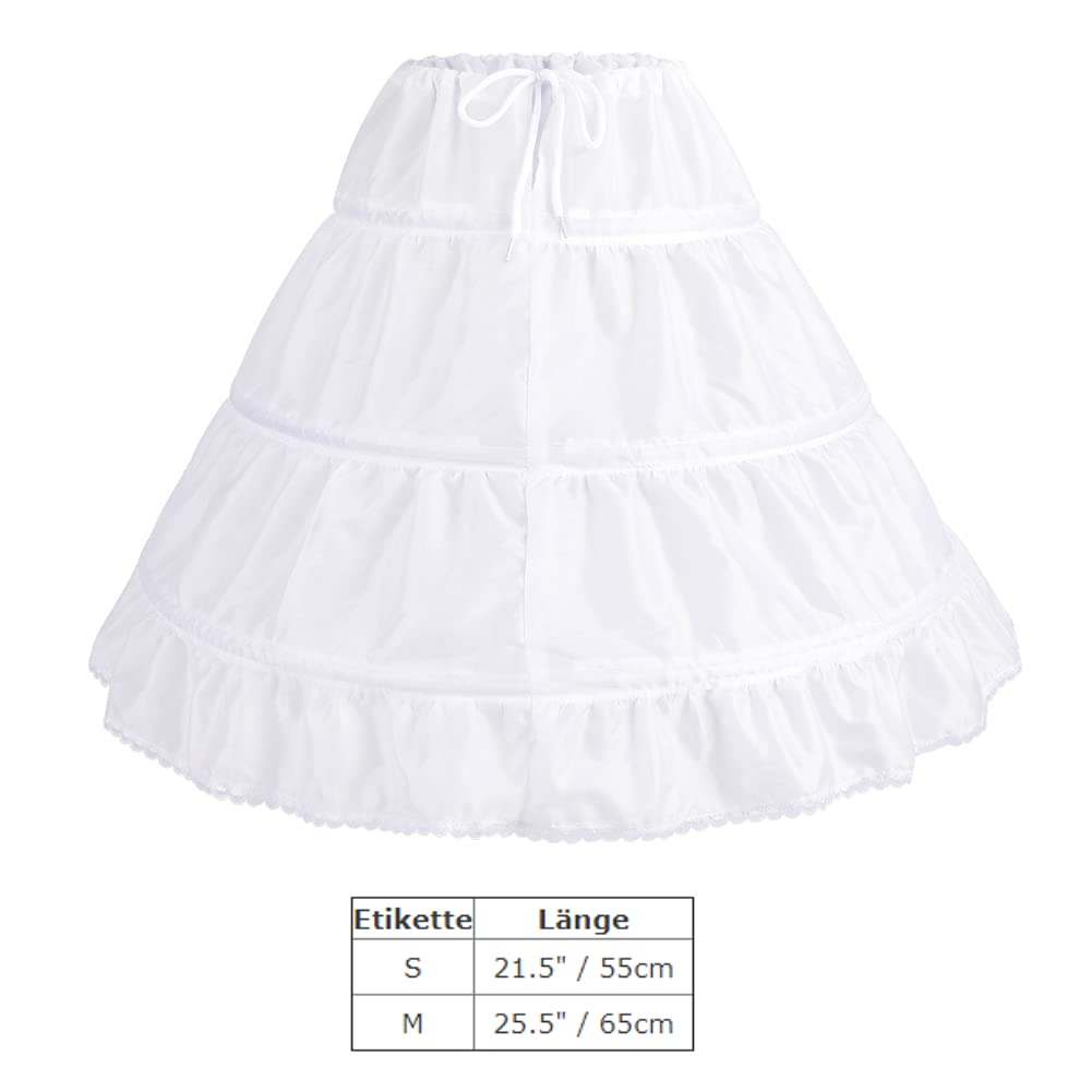 IBAKOM Reifrock Mädchen Petticoat Unterrock 3 Reifen Blumenmädchen Hochzeit Brautjungfer Underskirt Kordelzug Krinoline Unterrock für Kinder Hochzeitskleid Ballkleid Rock Weiß