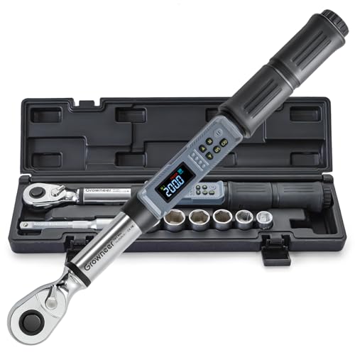 GROWNEER Digital Torque Wrench 7.38-147.5 Ft-lbs/10-200 nm 1/2 Drive Inch Pound Rachet with Buzzer & Colorful LED Indicator Electronic Torque Wrench Set for Bike Motor Car Auto Repair