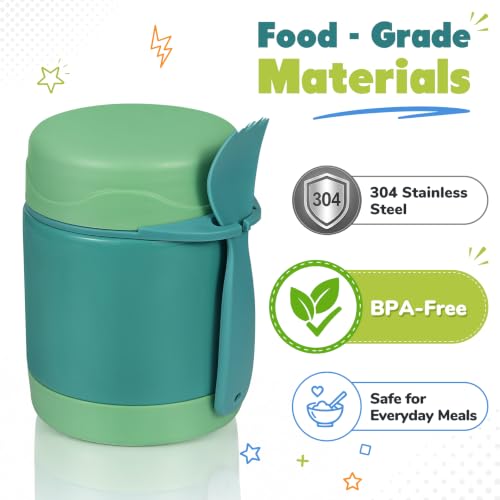 Image of 10oz Soup Thermo for Hot Food Kids,Lunch Thermo Kids Food Jar with Spoon Hot Insulated Food Containers,Leak Proof Stainless Steel Wide Mouth Lunch Thermo Jar for School(Green)