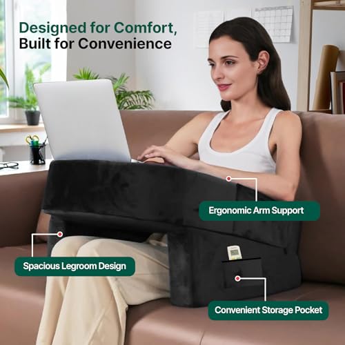 The White Willow Lapdesk Pillow for Laptops, Study, and Reading- Hard Foam Lap Desk Pillow-Ergonomic Design Gaming Pillow, Arm Rest & Reading Pillow- Perfect for Bed, Floor & Sofa- Black - Image 5
