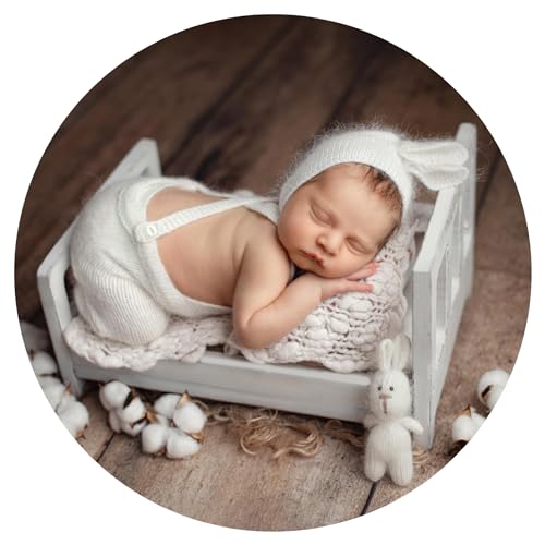 Image of Baby Photoshoot Props Newborn Classic White Wooden Bed for Photography, Mini Doll House Infant Furniture (A-White)