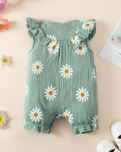Baby Girl Clothes 6-9 Months Girl Summer Clothes Short Sleeve Bodysuit Ruffle Green Romper Cute Infant One Pieces Jumpsuit 6 12 Months Girl Clothes