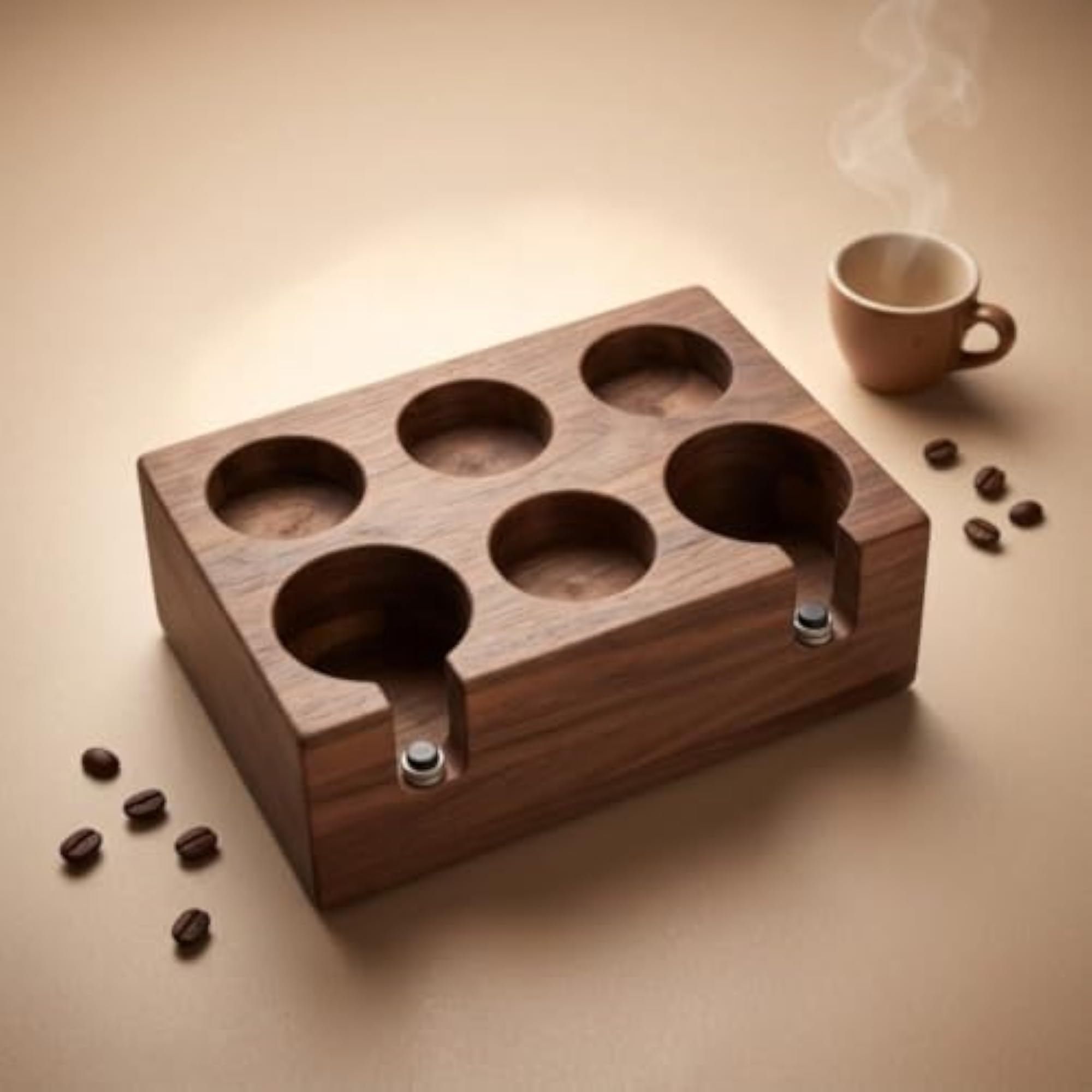 Solid Wood Portafilter Tamping Stand with Adjustable Height