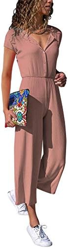 Cassiecy Women's Elegant Long Sleeve V Neck Jumpsuit Loose Casual Wide Leg Long Romper Playsuit (M, Z_Khaki)