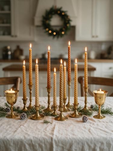 LPUSA Fall Taper Candles 10inch Orange Spiral Taper Candle,Unscented Dripless Long Candlesticks for Fall Harvest Thanksgiving Dinners Parties and Home Decor-12pcs-E