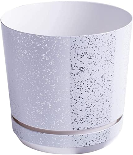 KORAD White with Silver Flecks Indoor Plant Pots with Drainage Holes and Matching Saucer, Round, Modern and Decorative Flowerpot for All Houseplants, 6 Sizes, 25 Colours (26 cm - 10.2 inch)