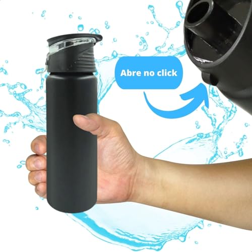 Garrafa Squeeze Esportiva 750ml Bike Corrida Treino Academia Fit Cor Preto em Alumínio com Alça Trav