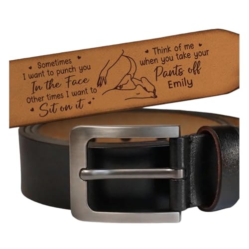 KrixiPom Custom Leather Belt for Husband, Funny Gifts For Couple Husband Boyfriend, Anniversary Valentines Day Gifts for Him, Engraved Belts for Men, I Want to Sit on Your Face