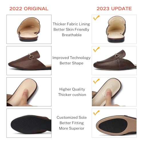 Image of MUSSHOE Gold Buckle Mules for Women - Comfortable Memory Foam Loafers, Classy Slip On Flats for Office Business Casual, Dressy Pointed Toe Shoes