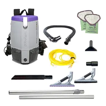 ProTeam Super Coach Pro 6 Commercial Backpack Vacuum with ProBlade Hard Surface and Carpet Tool Kit, 6 Quart, Corded