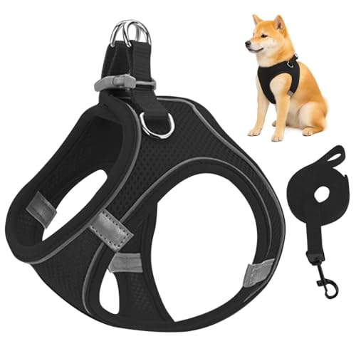JYNVO Arnes Para Gatos Arnes Gato 1 Arnés de Tracción para Mascotas en Forma de Chaleco Respirante - Set Negro Talla S - Para Paseos al Aire Libre