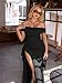 LAGSHIAN Women's Elegant Bodycon Off Shoulder Sleeveless High Split Ruched Long Formal Evening Dress Black