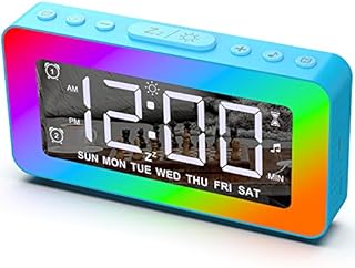 Umedo Alarm Clock for Kids, Digital Alarm Clock with 8 Mode RGB Night Light, Mirror Clock with Dual Alarm, Weekday/Weekend, USB Port, White Noise Sleep Helper, Dimmer, Volume Adjustable - Light Blue