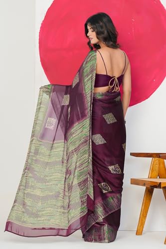 Image of MIRCHI FASHION Women Saree Abstract Print Chiffon | Breathable Lightweight Casual Sari for Regular Use and Office with Unstitched Blouse (Available in 25 Colors)