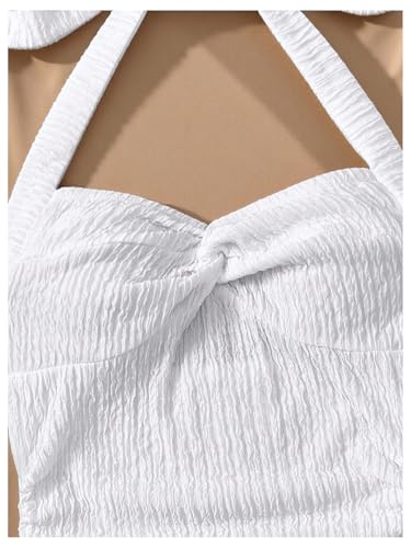 Girl's Twist Front Halter Mini Dress Y2k Layered Ruffle Tie Backless Party Cami Dresses3