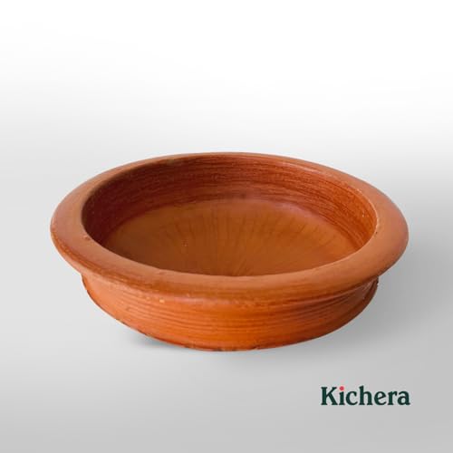 Image of Kichera Deep Burned Clay Pots for Cooking and Serving - Mud Pot Handcrafted Black Pottery Handi /Kadai Combo 1L, 2L & 3L | Pre-Seasoned Unglazed | Mitti Bartan for Rice, Biryani, Curry (RED, 6L)