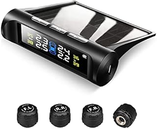 VAOYAO Tire Pressure Monitoring System TPMS, Solar Power Universal Wireless Car Alarm System with 4 External Sensors, LCD Real-time Display 4 Tires' Pressure & Temperature Alerts Ensure Safe Driving