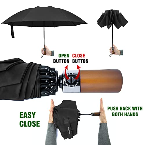 Inverted Compact Travel Umbrella for Backpack and Car with Teflon Coating Black Reverse Umbrella Automatic Open and Close Lightweight Windproof Portable Folding Rain Umbrellas for Women Men by Raintrend - Image 4