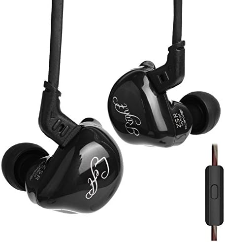 KZ ZSR in-Ear Headphones Earphone HiFi Stereo Deep Bass Earbuds with Detachable Cable 1DD+ 2BA Headset with Hybrid Driver for Running, Jogging, Walking (Black with Microphone)