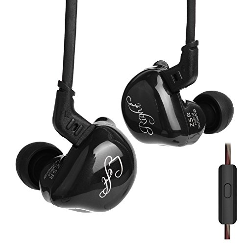 Kz Zsr In-Ear Headphones Earphone Hifi Stereo Deep Bass Earbuds With Detachable Cable 1Dd+ 2Ba Headset With Hybrid Driver For Running, Jogging, Walking (Black With Microphone) #TOP28