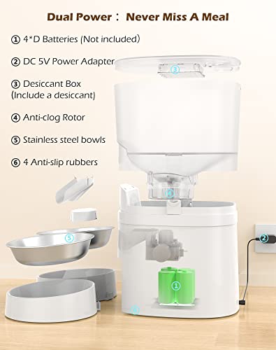 HoneyGuaridan Comedero Automático 3.8L A36 para Gatos, Perros Dispensador de Comida con Recipiente de Acero Inoxidable, Control de Las Porciones y Grabación de Voz, hasta 6 Comidas por Día, Gris