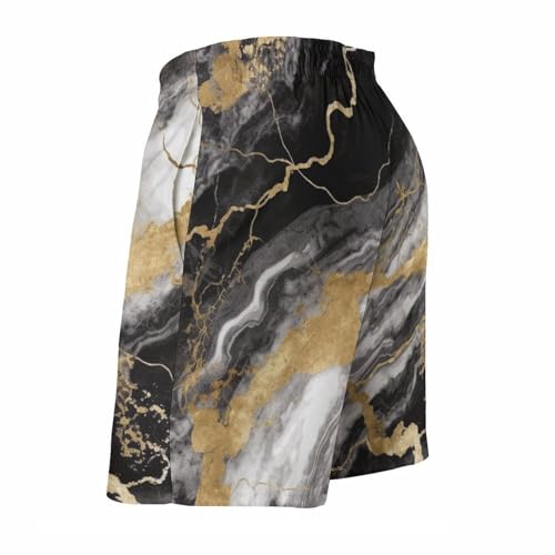 Men's Swim Trunks Black White Gold Foil Marble Quick Dry Beach Shorts Mesh Lined Swimming Shorts with Pockets4