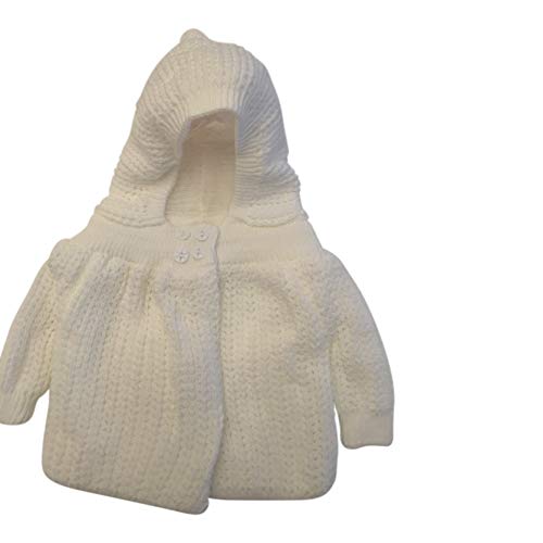 Baby Dove knited (Popcorn Style) Crocheted Sweater jacket with hood, 12 Months, White