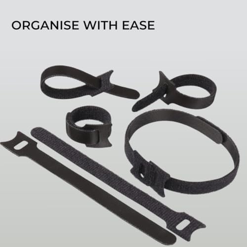 H&S Nylon Reusable Cable Ties for Cord Management - 50pcs - Adjustable Nylon Hook and Loop Straps - Strong Black Wire Organizer - Thumbnail 5
