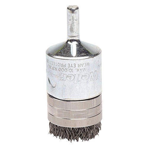 Image of Weiler 11105 0.0104 inch Wire Size, Steel Bristles, Banded, Solid End, Stem-Mounted Crimped Wire End Brush, Made in the USA