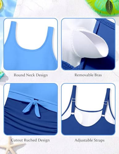 Image of Qaoerde Girls Swimsuit One Piece Swimsuits Cutout Ruched Bathing Suits Adjustable Straps Tie Girls' Swimwear 9-16Y