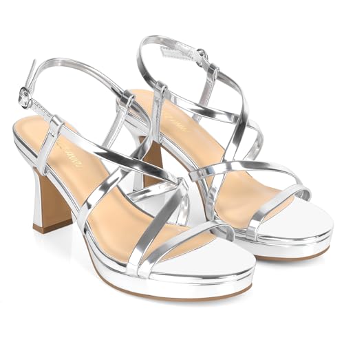 PIZZ ANNU Women's Vela Platform High Heels Chunky Block Comfort Strappy Slingback Open Toe Heeled Sandals Ankle Strap Dress Pump Shoes, Silver 9.5 by PIZZ ANNU - Used condition - Image 4