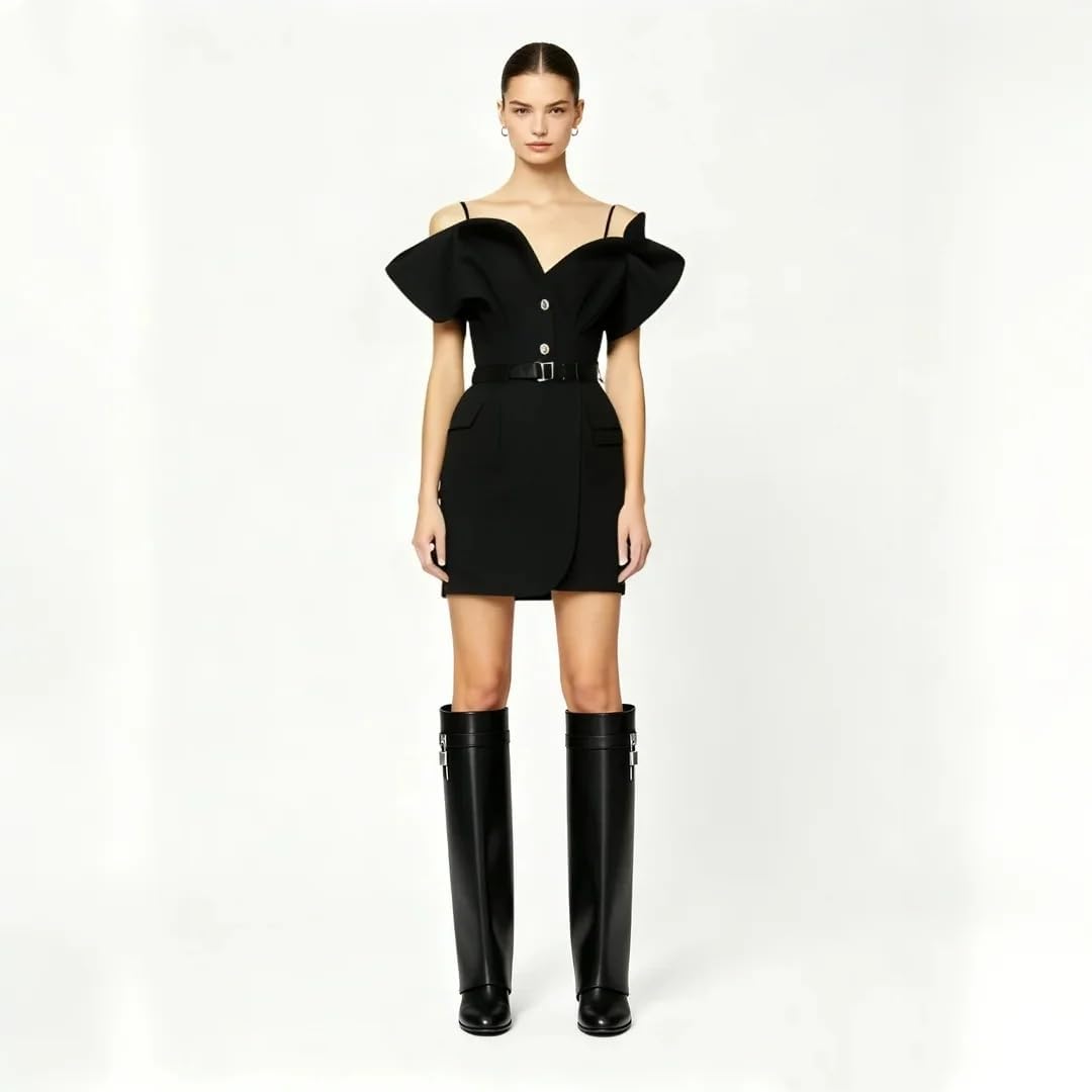 keleimusi Fold Over Wedge Boots Heeled PadLock Pant Knee High Shoes Tall/Short Booties