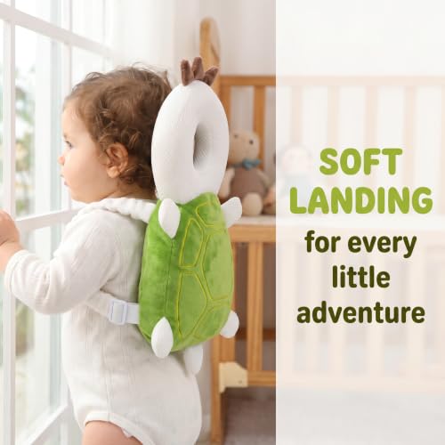 Image of Baby Head Protector Backpack - Soft & Lightweight Fall Cushion Backpack for Toddlers Walking and Crawling(Green Turtle)