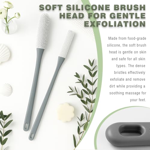 Brvlsoc 2-Pack Toe Cleaning Brush with Long Handle – Foot Scrubber & Exfoliating Anti-Itch Brush for Seniors, Pregnant Women, Men & Women (Grey)