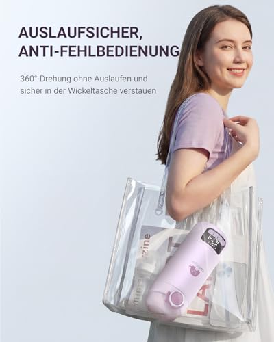 Comfyer BW02 Upgrade Tragbarer Flaschenwärmer unterwegs für Baby & Familie-Schnell Aufheizen mit 16000mAh Akku,Integrierter Sterilisator, Baby Milch-/Wasserwärmer für Unterwegs/Zuhause, 500ML