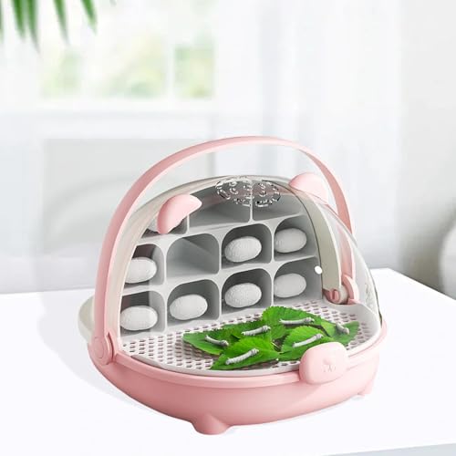 Silkworm Breeding Box mit Herausnehmbarem Fach Und Belüftungsdesign als Transparenter Aufzuchtbehälter für Kleine Tiere Und Reptilien für Schüler, Rosa-7