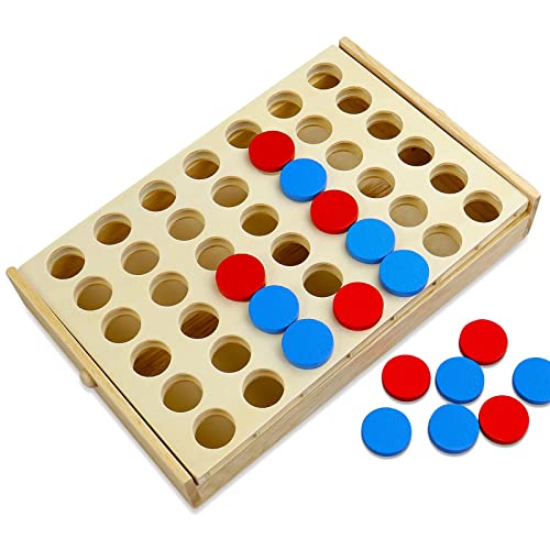 Arfun 4 In A Row Wooden Connect Board Game, Foldable Line Up 4 Game, Classic Strategy Family Fun Toy, Wood Connect Game For Kids And Adults (Travel Size) #TOP3