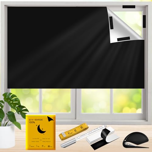 Aila Blackout Blinds, 300x145cm Window Blinds for Any Window Cut to Size, Portable Blackout Blind with 4 Velcro, Ruler, Pen, Blinds Blackout Curtains Portable Use for Travel and Bedroom (A-3)