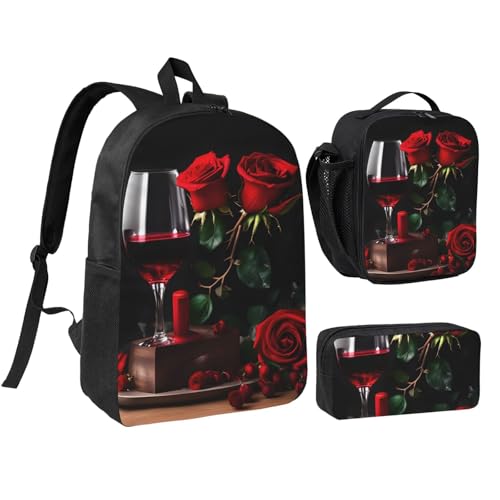 Sac à dos lot de 3 avec boîte déjeuner et trousse romantique pour l'école et les sorties