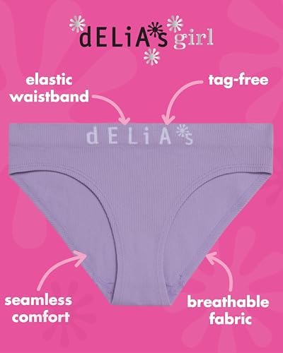 dELiA*s Girls Bikini Underwear - 4 Pack Breathable Soft Seamless Underwear Ribbed Panties for Girls (Sizes 7-16)