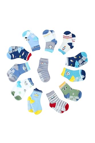 Image of NEOBABY Cotton Blend Dotted Anti Slip Grip Regular Socks For 1 Year To 5 Years Kids Boys & Girls (Assorted /Random Designs)
