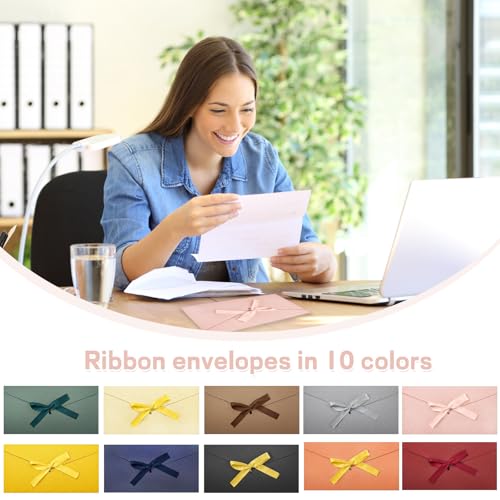 SUPGOD 10 Stücke Retro Kraftpapier Briefumschläge Farbigen Bändern Geschenkkarten Briefumschläge Perfekt Farbige Kraftpapier Umschläge mit Bändern für Party, Weihnachten, Hochzeit, Thanksgiving