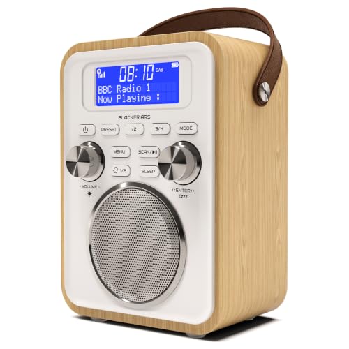 Image of DAB/DAB+ & FM Portable Digital Radio | Bluetooth | Remote Control | Rechargeable Battery | Dual Alarms & Sleep Timer | Perfect for Home, Office or Outdoors | AZATOM Blackfriars 2 (OAK)