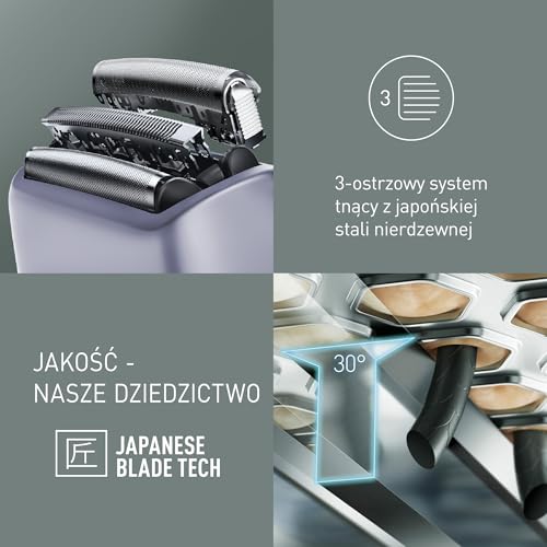 Panasonic Series 500, ES-ERM3FV503 Golarka elektryczna z 3 ostrzami, do golenia na mokro i sucho, akumulatorowa, japońska stal nierdzewna, elastyczna głowica 10D, IPX7, ładowanie USB-C, fioletowa